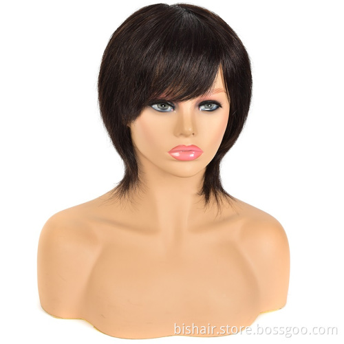 Wholesale Human Hair Wigs with Bangs 1B 27 Blond Short Cut Brazilian Straight Hair Full Wig For Black Women Cheap Remy Hair Wig